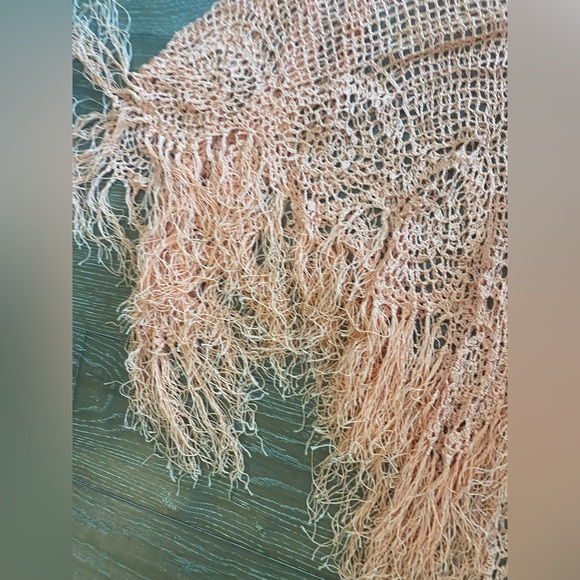 New BCBGMAXAZRIA Vintage 90s Y2K Hand Crochet Fringe Orange Poncho Kimono Retro - Picture 5 of 7